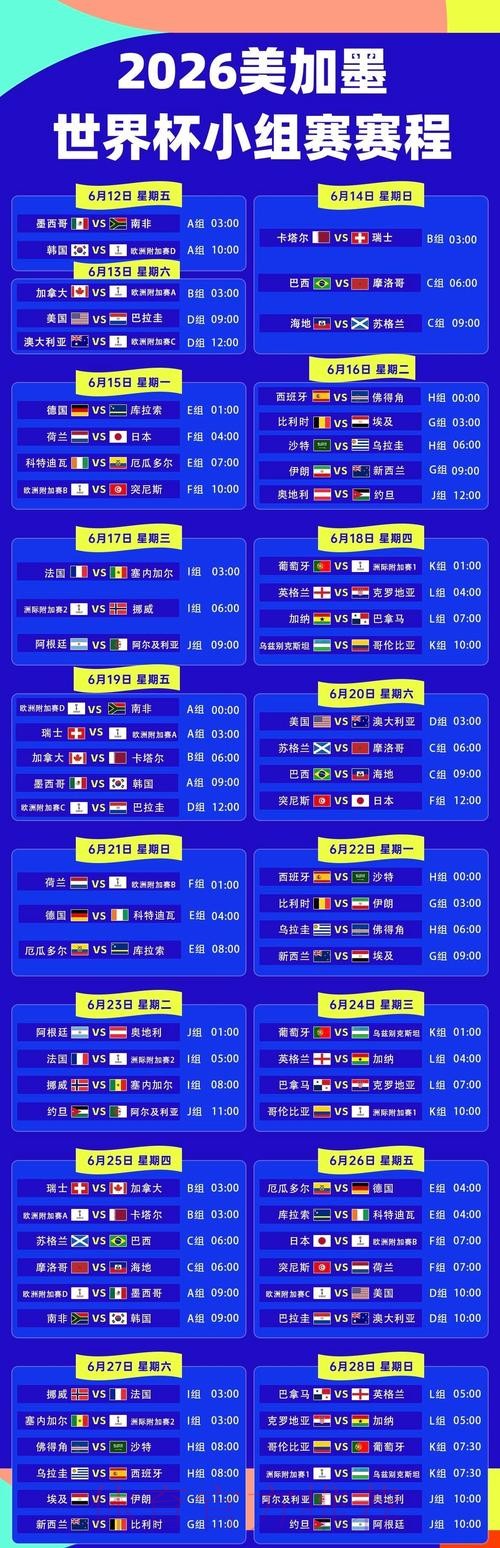 2026美加墨世界杯完整赛程推荐 2026美加墨世界杯完整赛程推荐